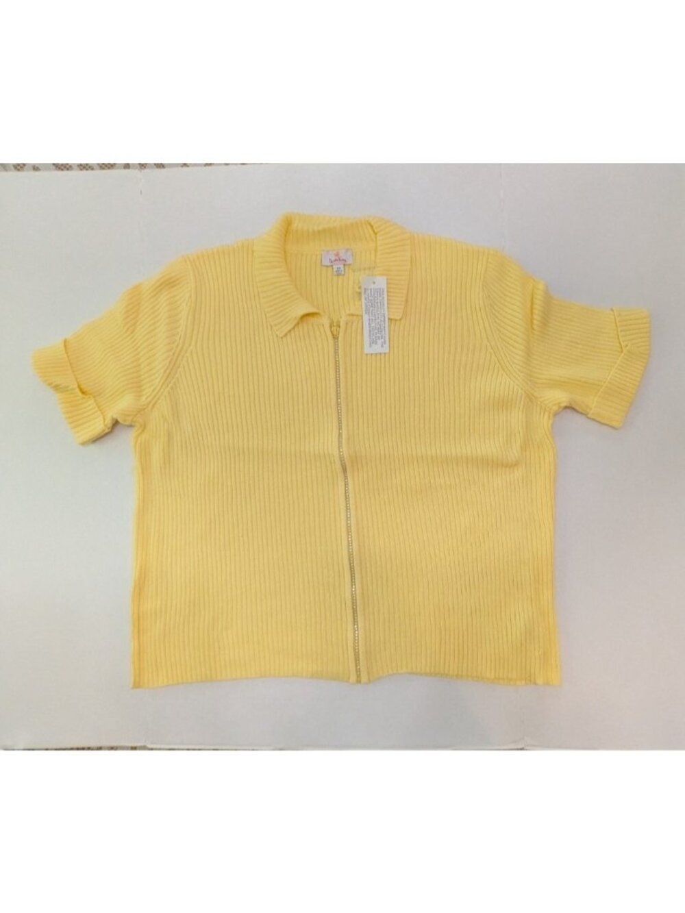 Quacker Factory Rhinestone Zipper Chunky Knit Sweater 2X Yellow Short Sleeve Top